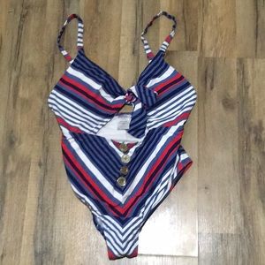 Time And Tru | Blue, Red & White One Piece Swimsuit | Sz S